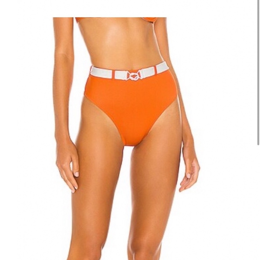 Onia Bea Bikini Bottom Carrot Orange High Waisted Belted Ribbed Swimwear